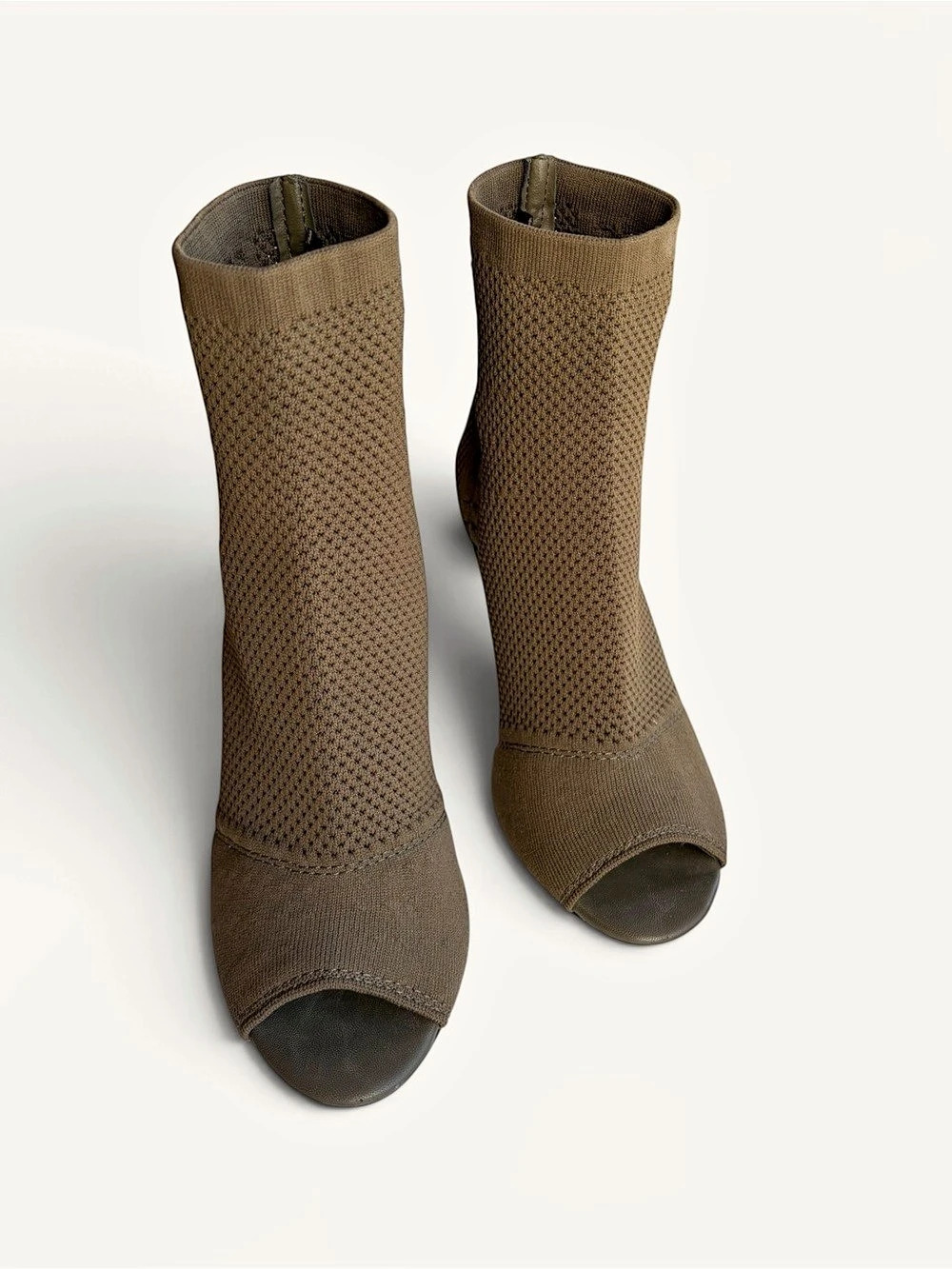 Express Ark Stretch Knit Peep-Toe Bootie Olive | Army Green
